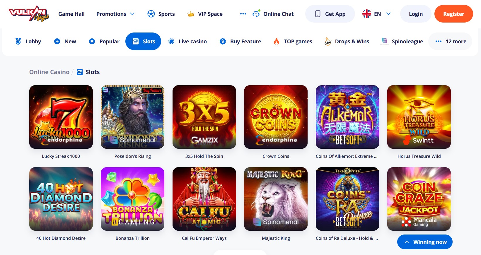 Lobby w Vulkan Vegas online